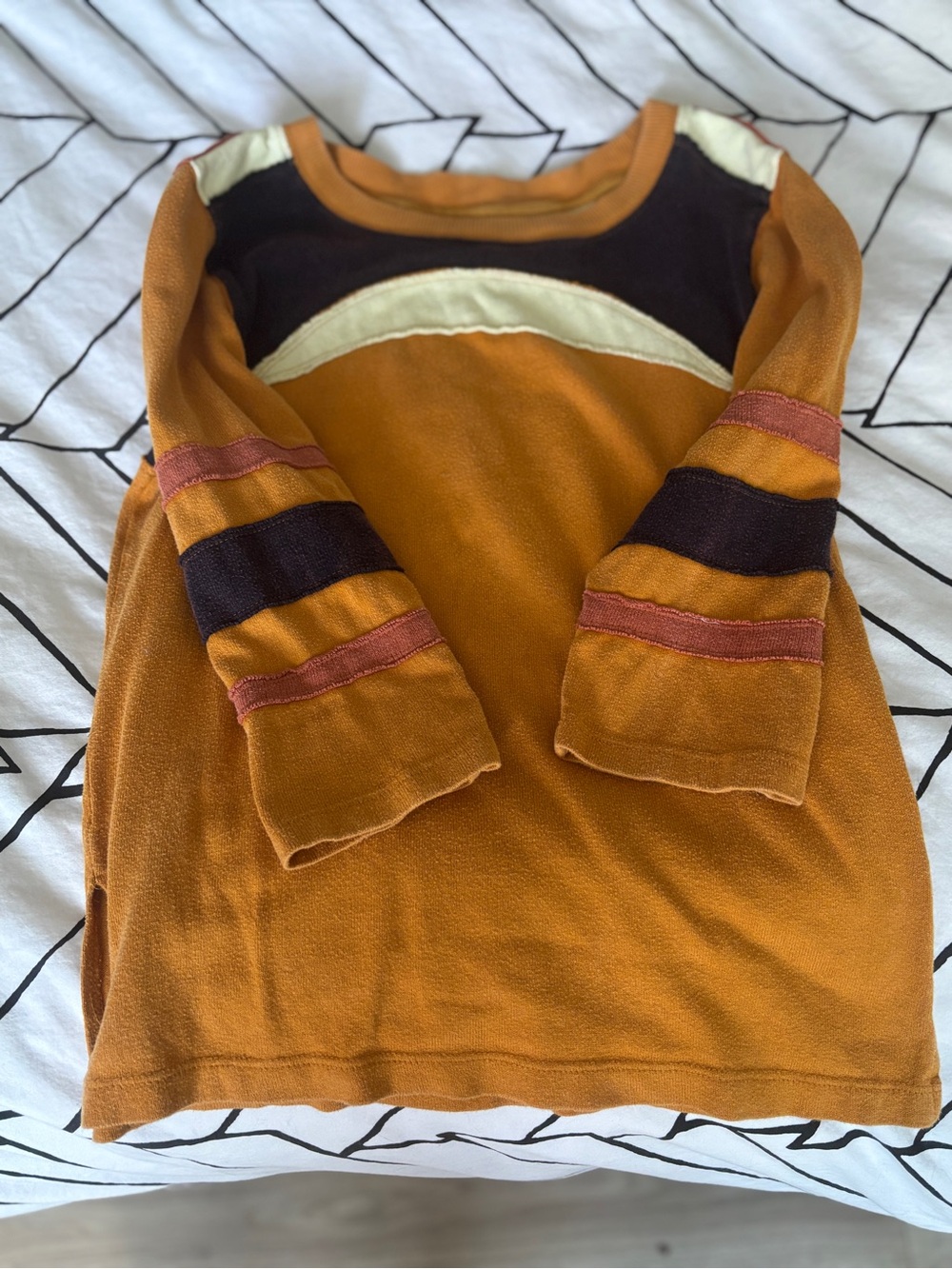 Free People Colorblock Long-Sleeve Top in Mustard, Cream, Dark Purple, Rust